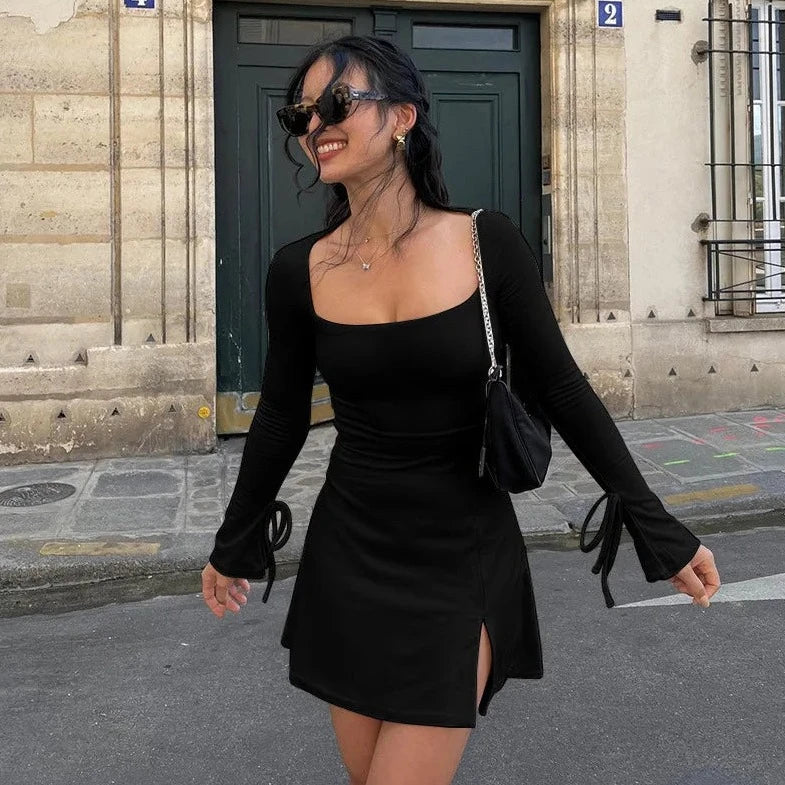 Long Sleeve Mini Slit Mini Dress - Verostyle
