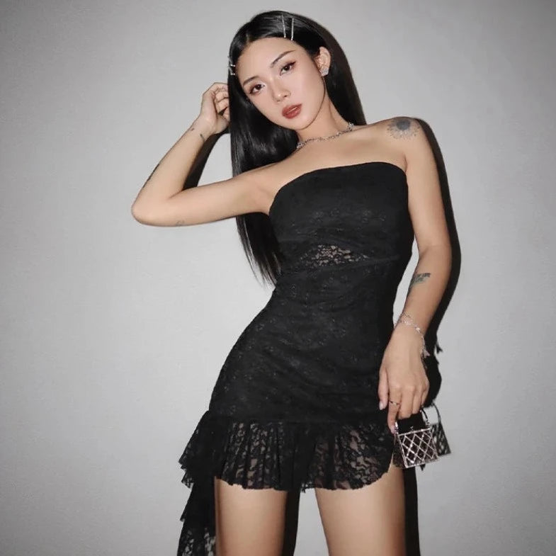 Strapless Mini Ruffles Tassel Dresses
