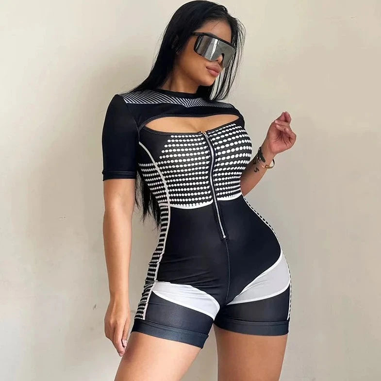 One Piece Zipper Up Short Romper - Verostyle