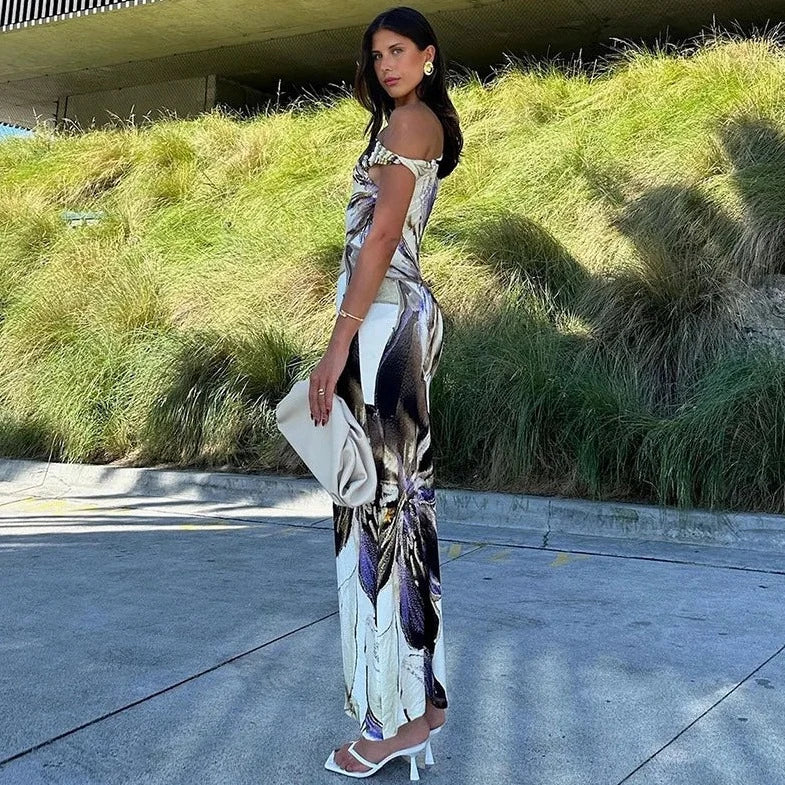 Printed Off Shoulder Sleeveless Maxi Dress - Verostyle