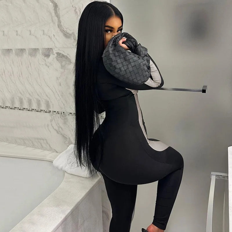 Printed Zipper Collar Bodysuit - Verostyle