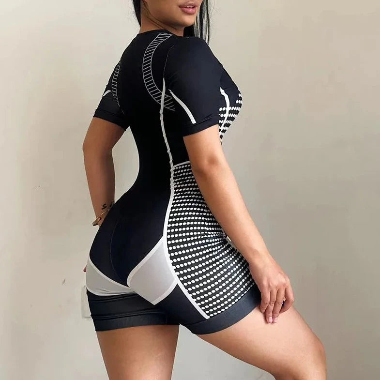 One Piece Zipper Up Short Romper - Verostyle