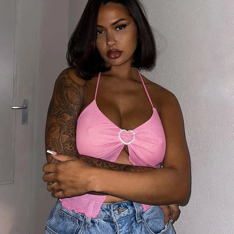 Sleeveless Semi Sheer Halter Neck Top - Verostyle