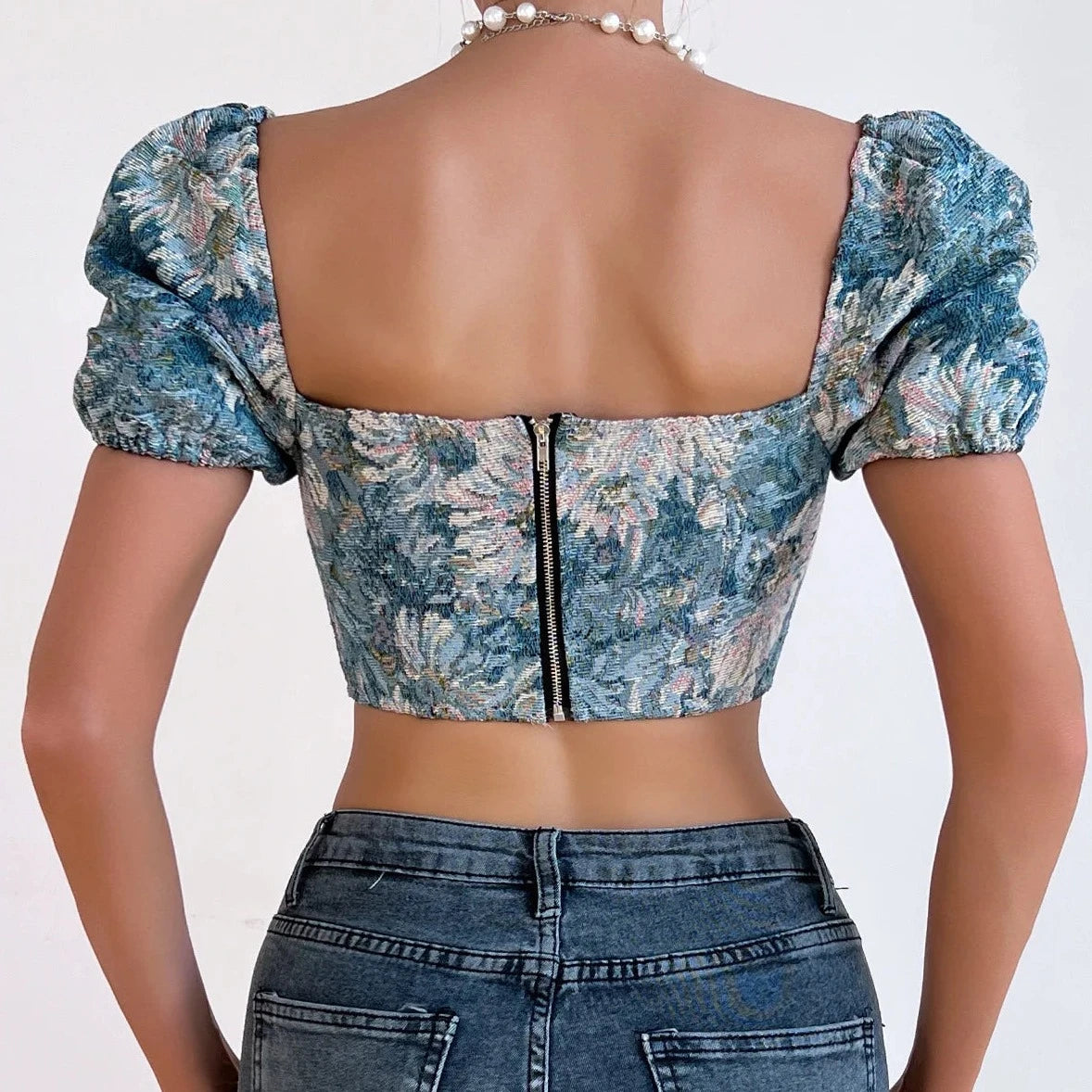 Puff Sleeve Fishbone Corset Top - Verostyle