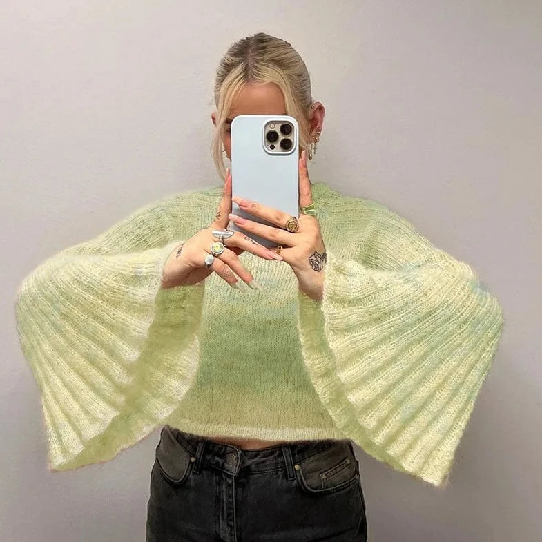 Flare Sleeve Winter Crop Sweater - Verostyle