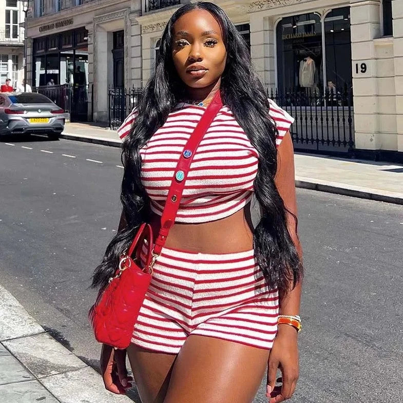 T-Shirt Crop Top And Short - Verostyle