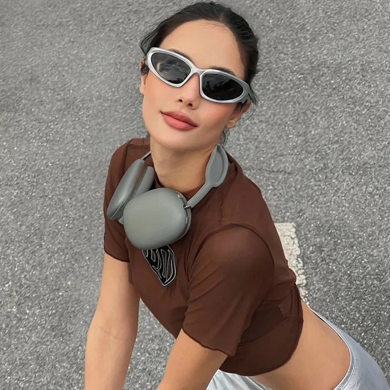 Short Sleeve See- Through Crop Top - Verostyle