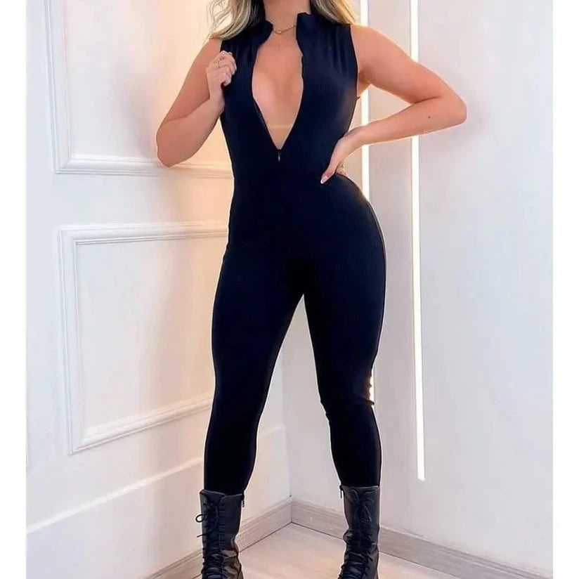 Zipper Up Sleeveless Bodysuit - Verostyle