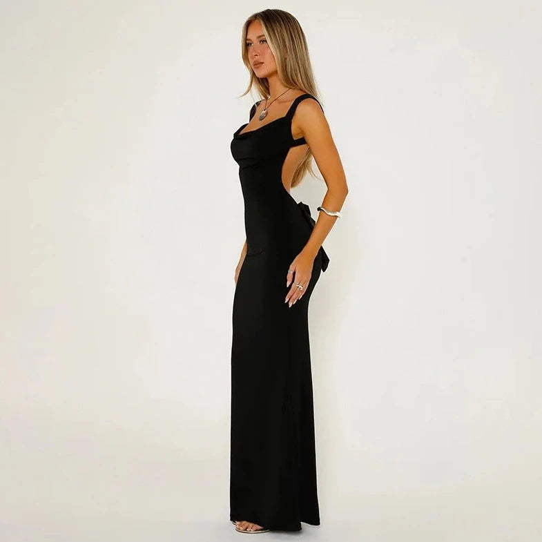Bow With Backless Maxi Dress - Verostyle