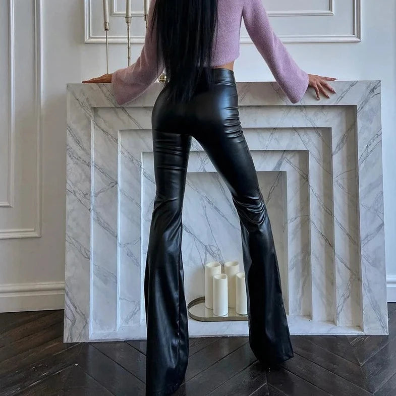 Casual High Waist PU Pants - Verostyle