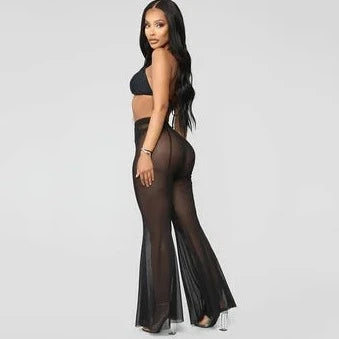 See Through Mesh Flared Trousers - Verostyle