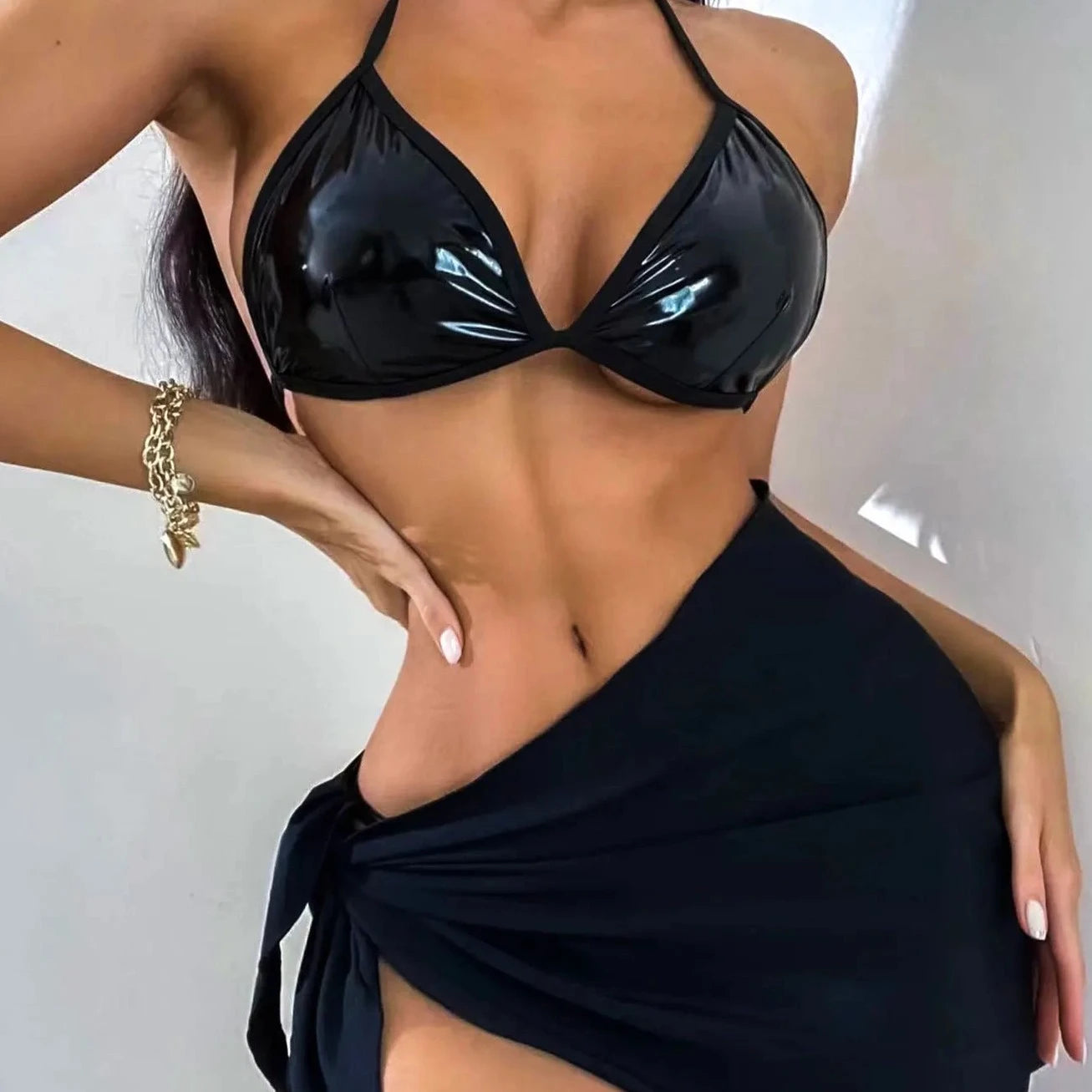 3 Piece Solid Bikini Beachwear - Verostyle