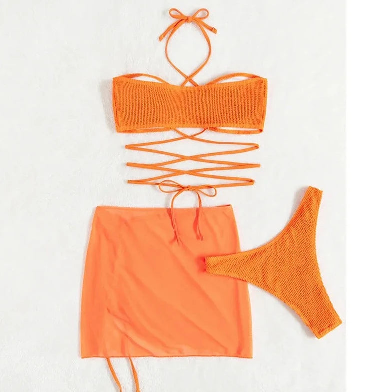 3 Piece Tie Up Bikini Beachwear - Verostyle
