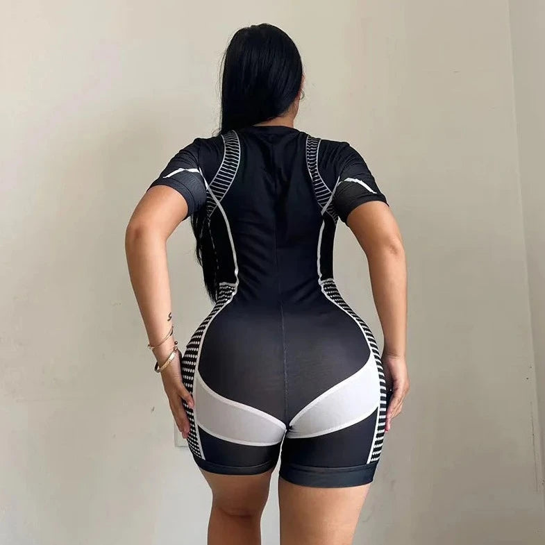 One Piece Zipper Up Short Romper - Verostyle