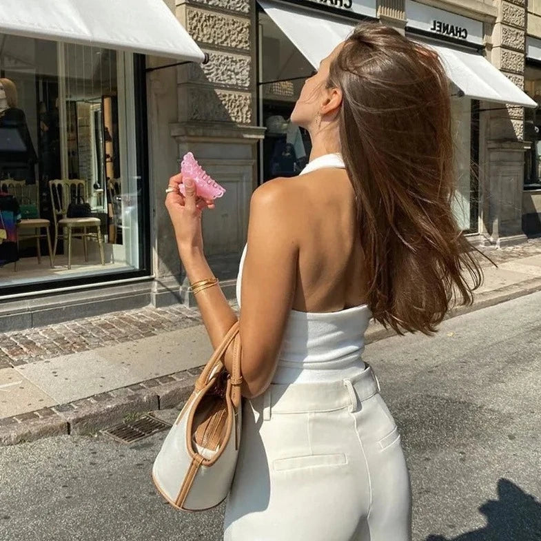 Halter Neck Backless Crop Top - Verostyle