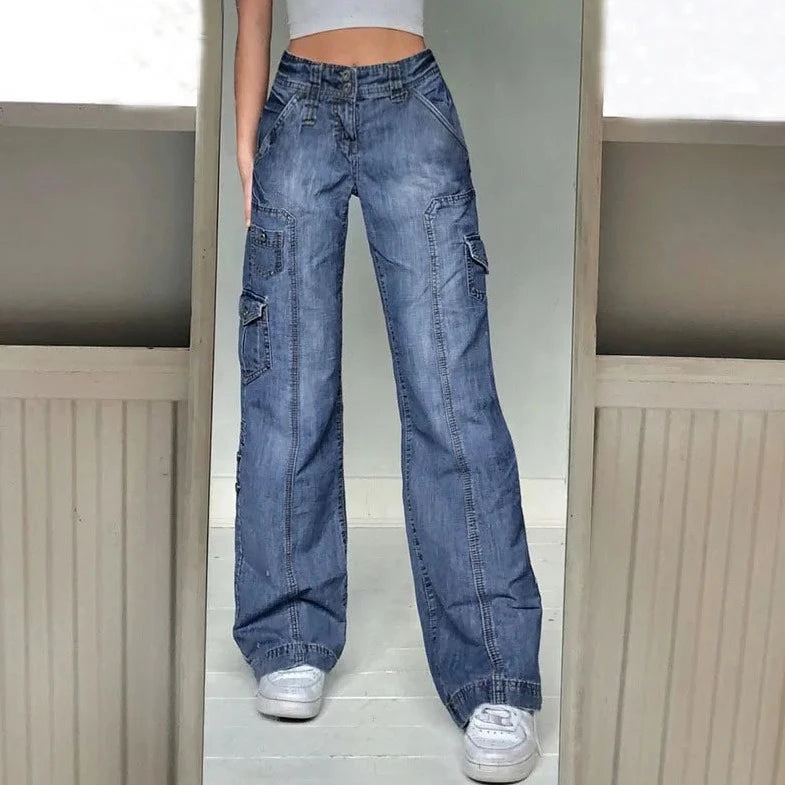 Denim Multi Pocket Wide Legged Jeans - Verostyle