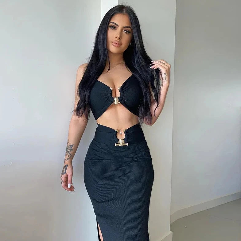 Black Hollow Out Slit Cut Dress - Verostyle