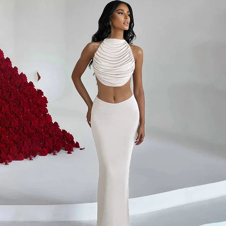 Backless Crop Top And Long Skirt - Verostyle