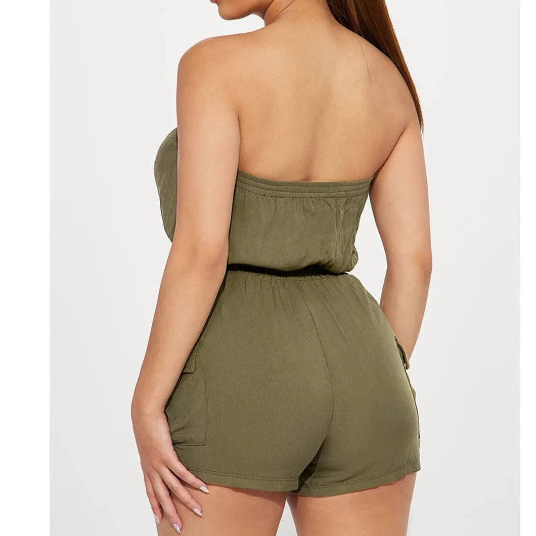 Sleeveless Tube Cargo Jumpsuit - Verostyle
