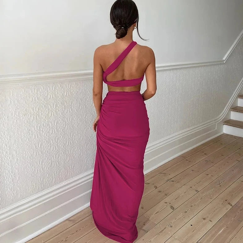 One Shoulder Crop Top And Slit Skirt - Verostyle