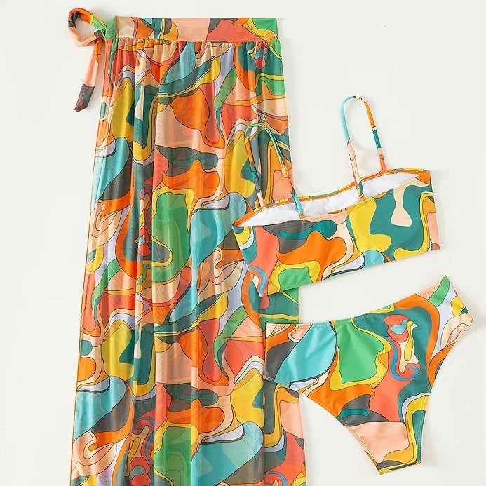 Tie Dye Printed 3 Piece Beachwear - Verostyle