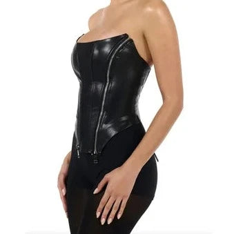 PU Leather Zipper Up Tube Top - Verostyle
