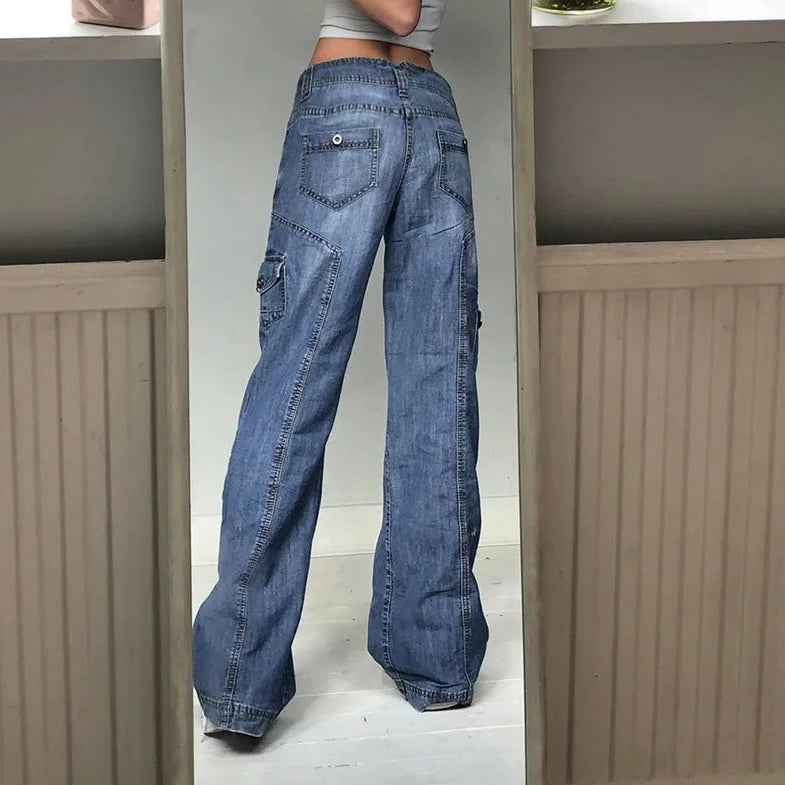 Denim Multi Pocket Wide Legged Jeans - Verostyle