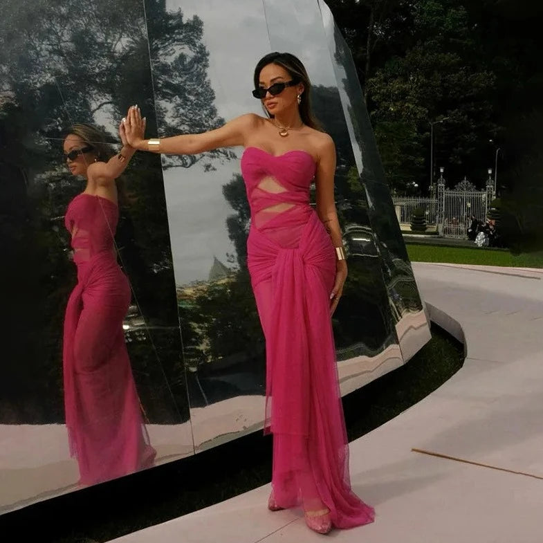 Pink Tube Sleeveless Maxi Dress - Verostyle