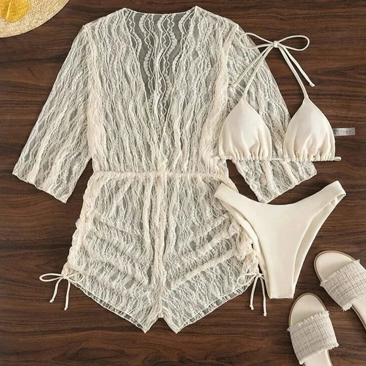 Three Piece Bikini With Beach Cover-up - Verostyle