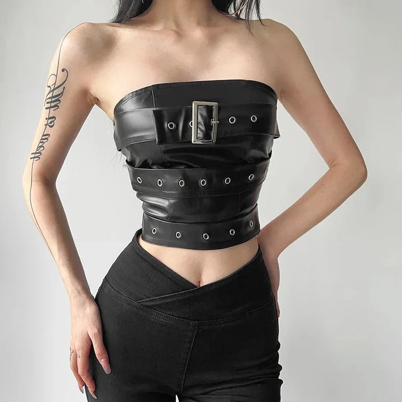 PU Leather Vest Tube Top - Verostyle