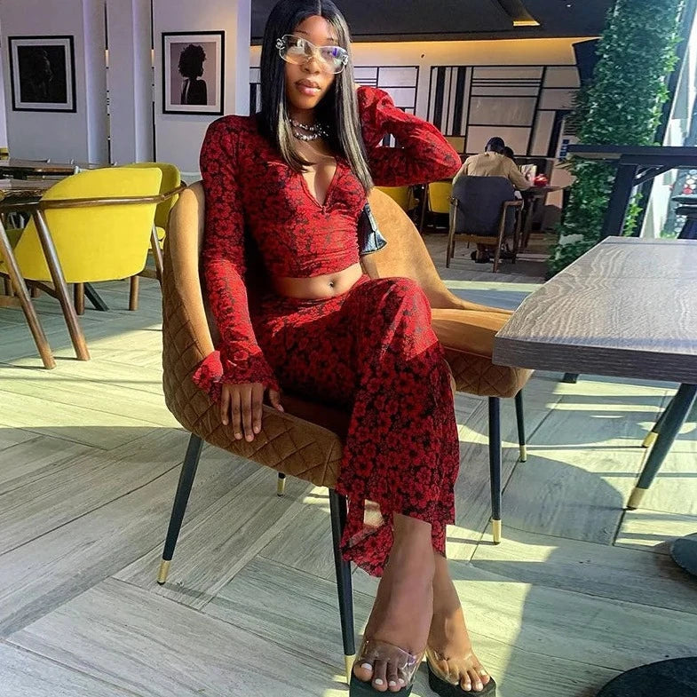 Long Sleeve Crop Top And Long Skirt - Verostyle