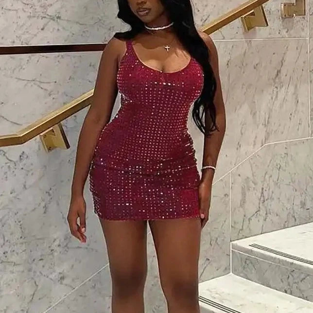Shimmery Backless Sleeveless Bodycon Dress - Verostyle