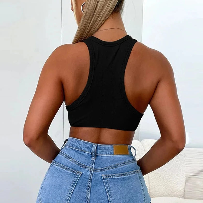 Drill Sleeveless Tank Crop Top - Verostyle