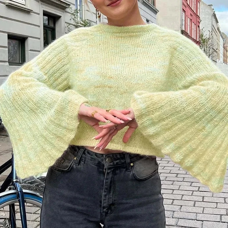 Flare Sleeve Winter Crop Sweater - Verostyle