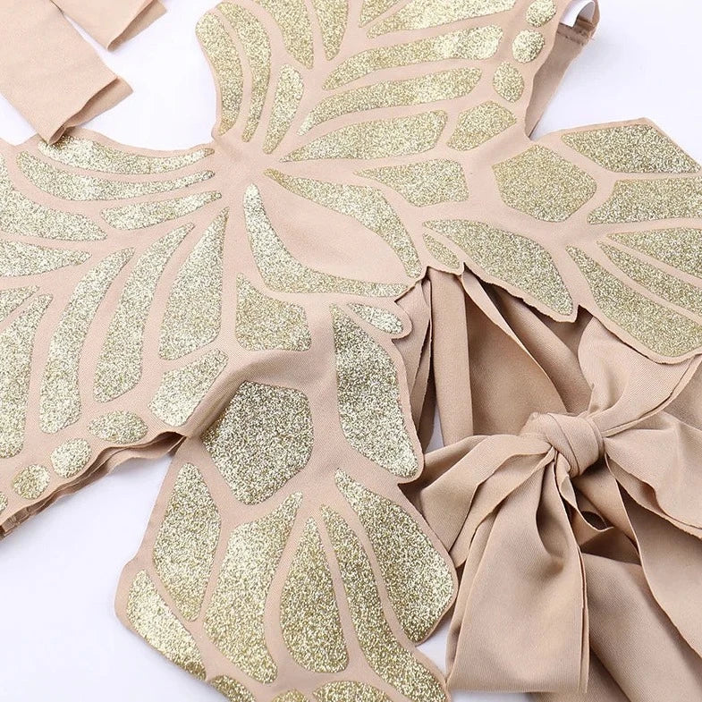 Gold V Halter Neck Butterfly Top - Verostyle