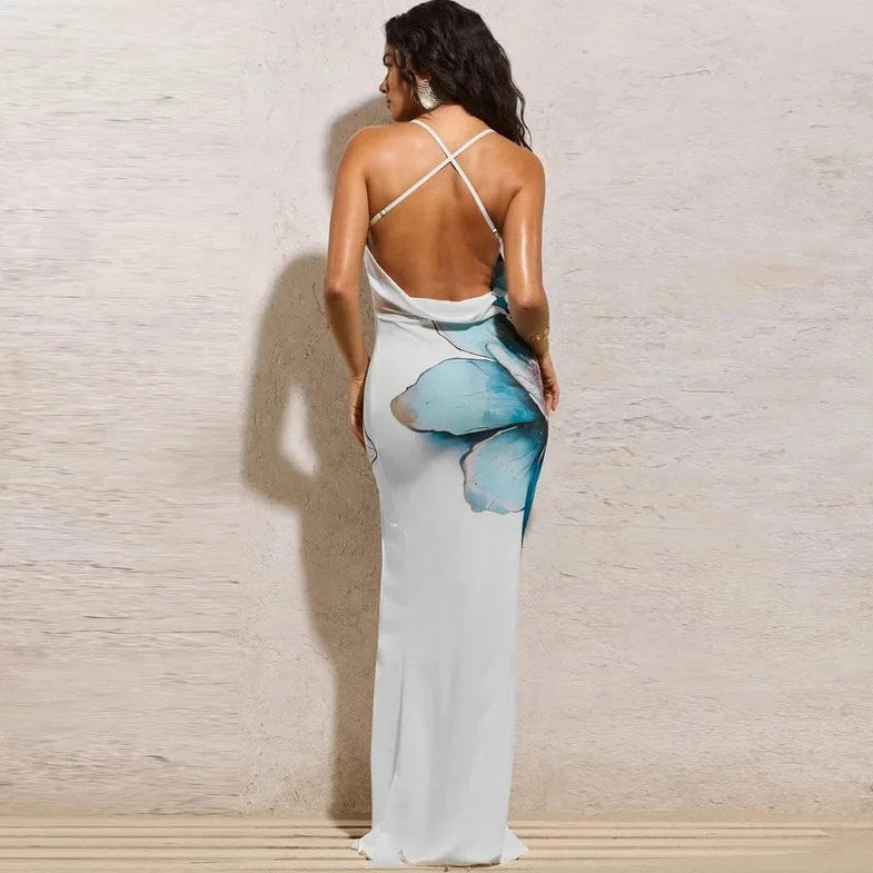 Spaghetti Backless Slit Cut Dress - Verostyle