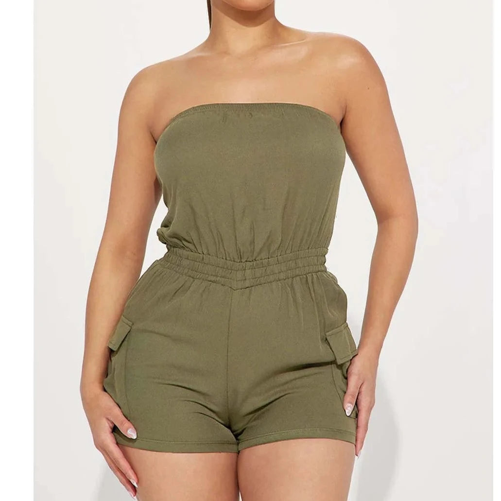 Sleeveless Tube Cargo Jumpsuit - Verostyle