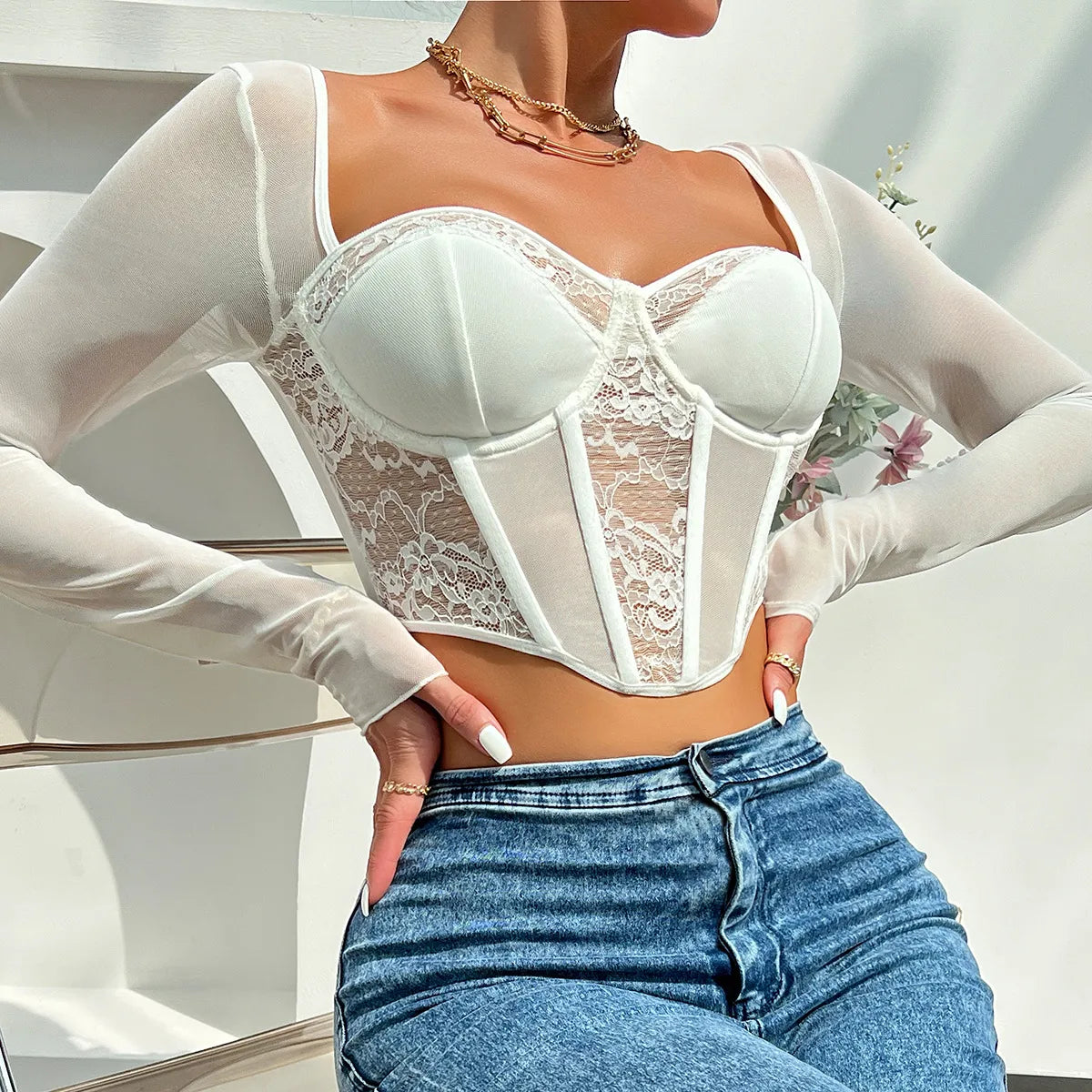 Sami Sheer Lace Corset Top - Verostyle