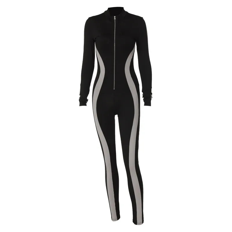 Printed Zipper Collar Bodysuit - Verostyle