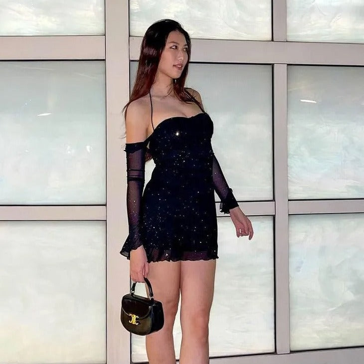 Mesh Sleeve Backless Dress - Verostyle