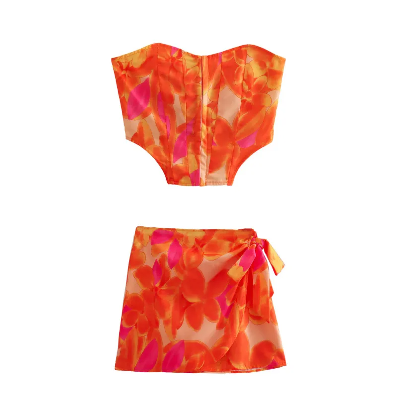 Corset Top and Tie Up Mini Skirt - Verostyle