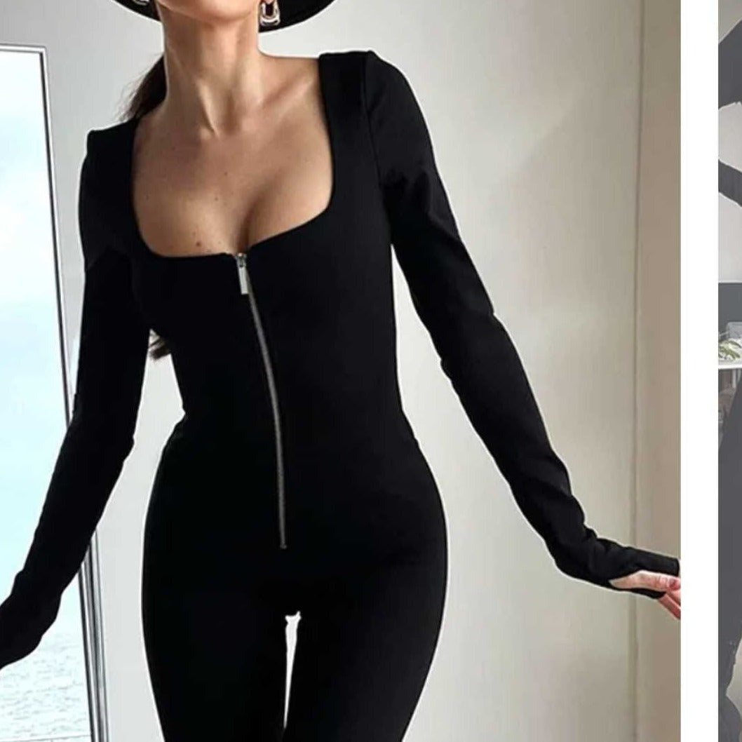 Full Covered Zipper Up Bodysuit - Verostyle