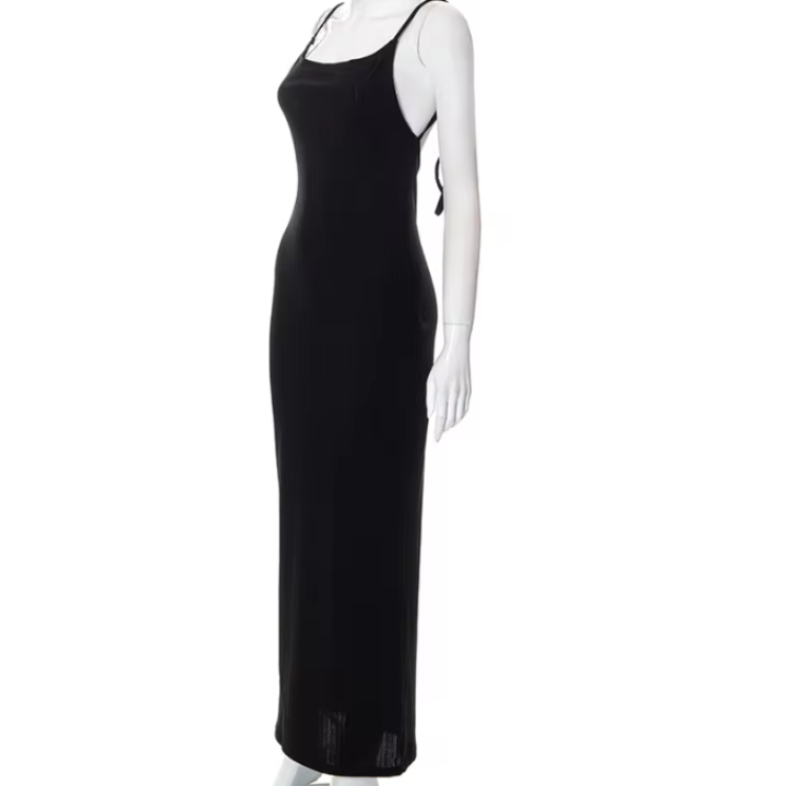 A-line Black Halter Neck Dress - Verostyle