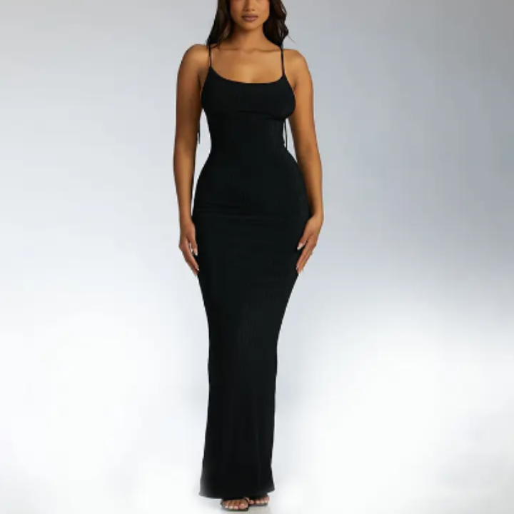 A-line Black Halter Neck Dress - Verostyle