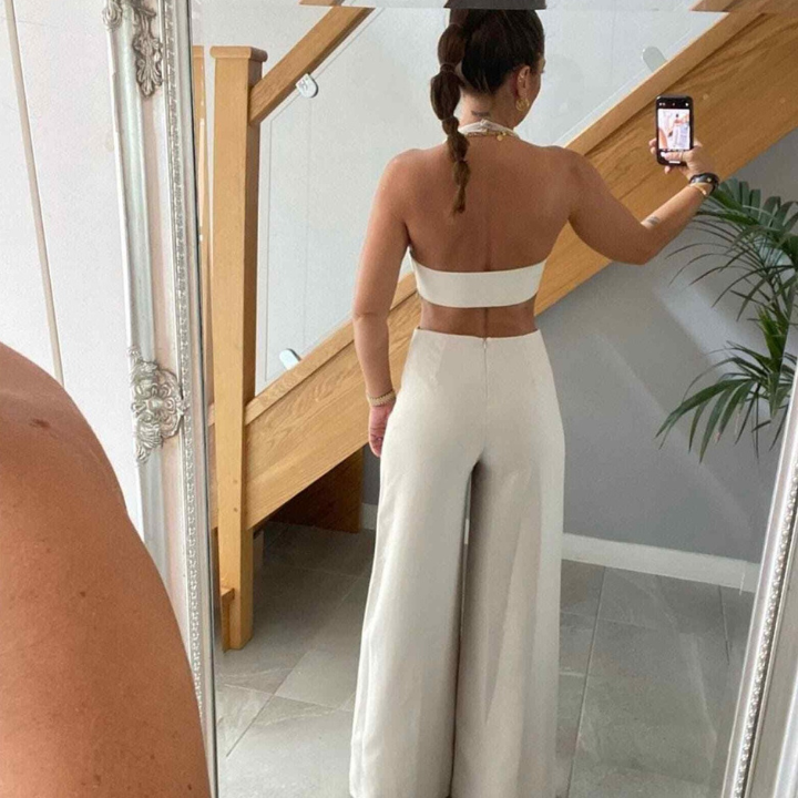 Halter neck backless jumpsuit on sale