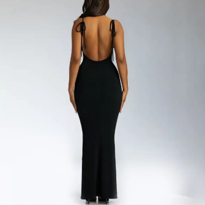 A-line Black Halter Neck Dress - Verostyle