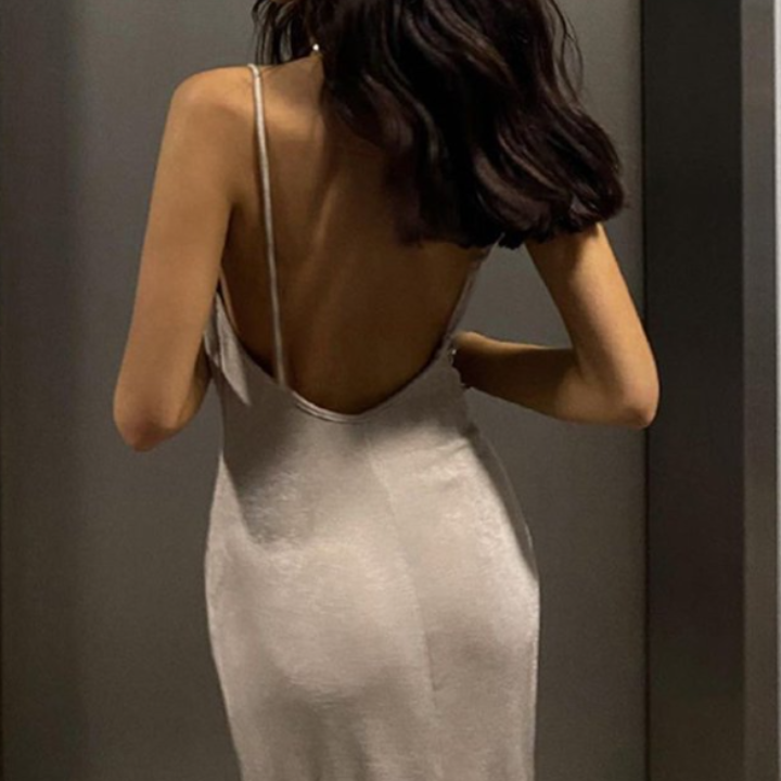 Backless Scoop Neck Slit Dress - Verostyle