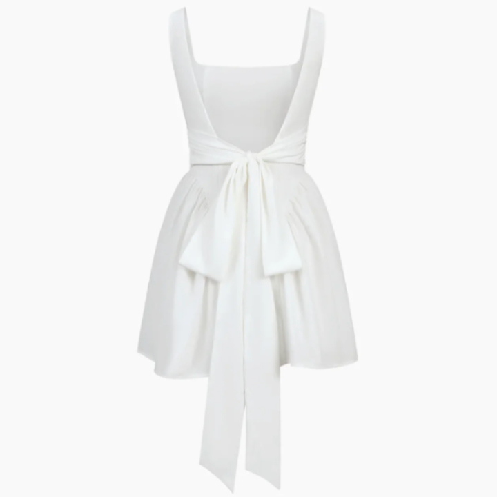 Solid Bow With Backless Mini Dress - Verostyle