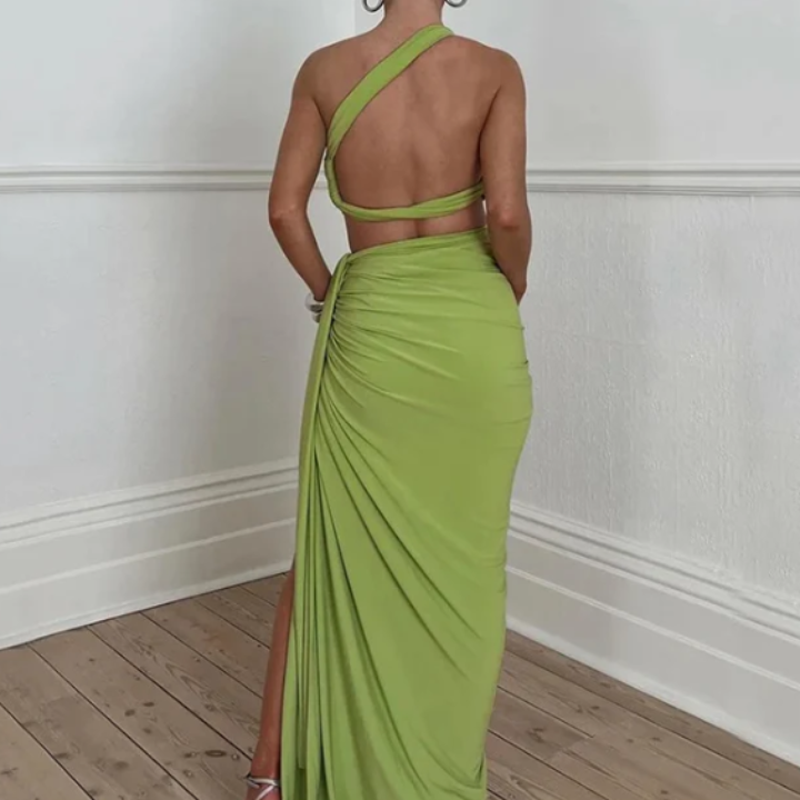 One Shoulder Crop Top And Slit Skirt - Verostyle