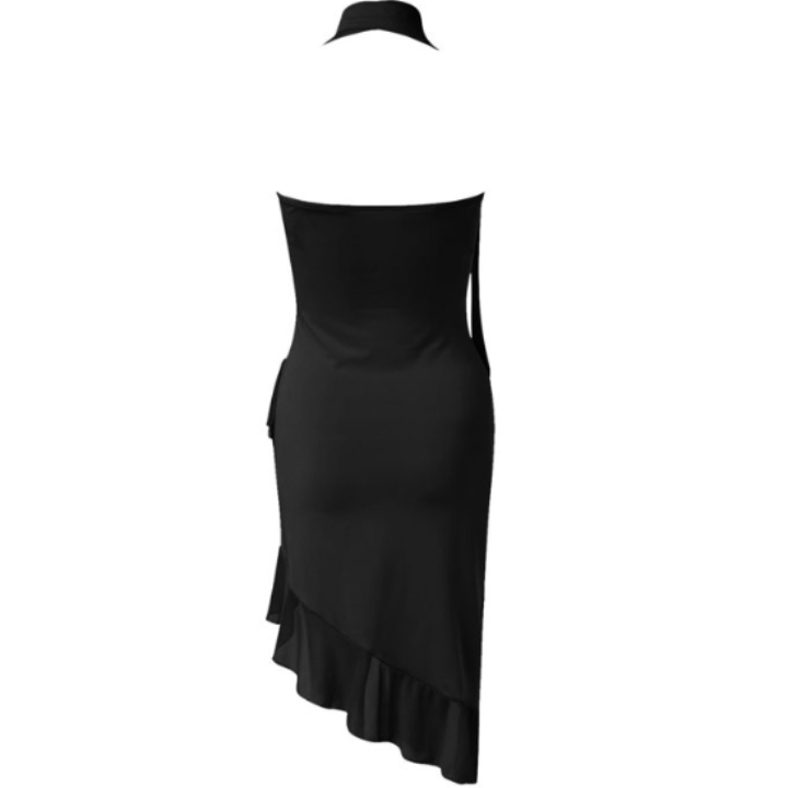 Black Ruffle Halter Neck Dress - Verostyle